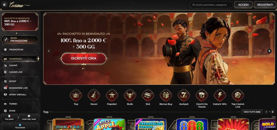 Screenshot interfaccia Casina – homepage agosto 2026