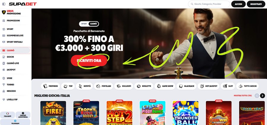 Screenshot interfaccia Supabet – homepage agosto 2026